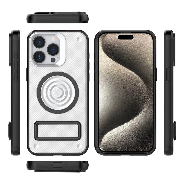 For iPhone 15 Pro Max Kickstand Case PC+TPU Phone Cover Compatible with MagSafe