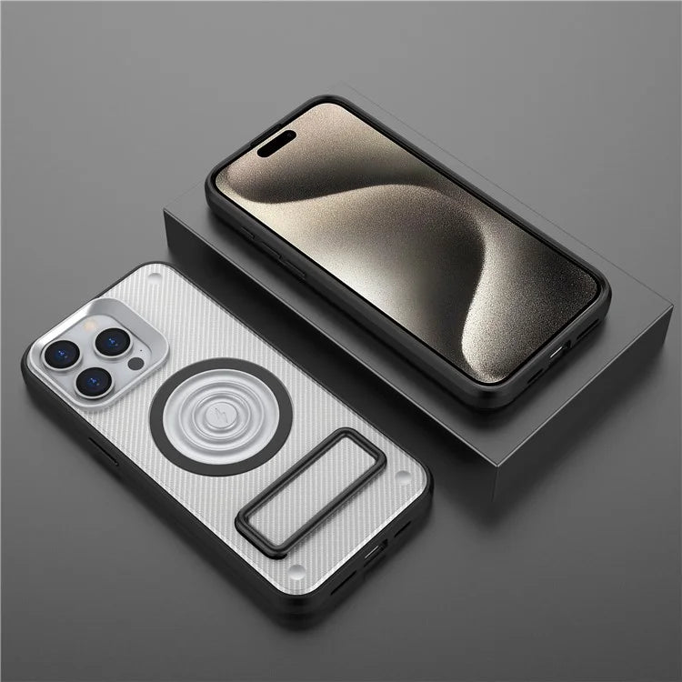 For iPhone 15 Pro Max Kickstand Case PC+TPU Phone Cover Compatible with MagSafe