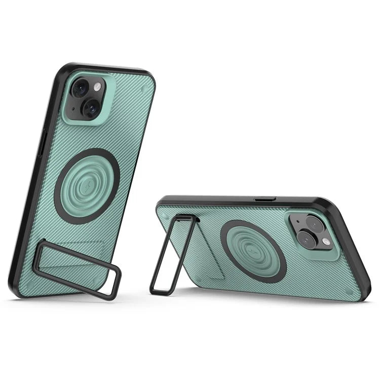 For iPhone 15 Phone Case Compatible with MagSafe Kickstand PC+TPU Cover