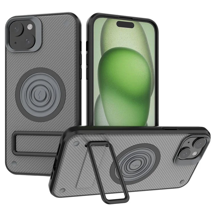 For iPhone 15 Phone Case Compatible with MagSafe Kickstand PC+TPU Cover