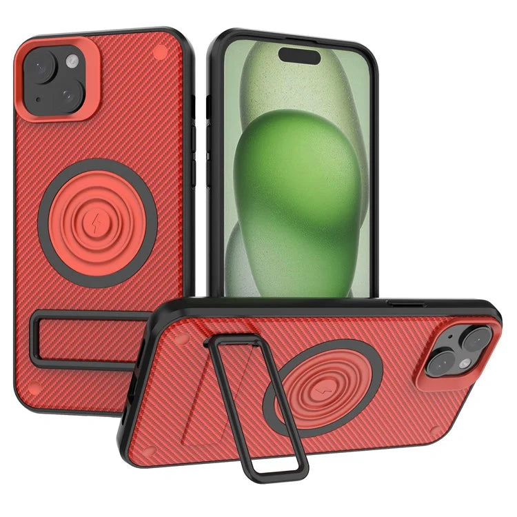 For iPhone 15 Phone Case Compatible with MagSafe Kickstand PC+TPU Cover