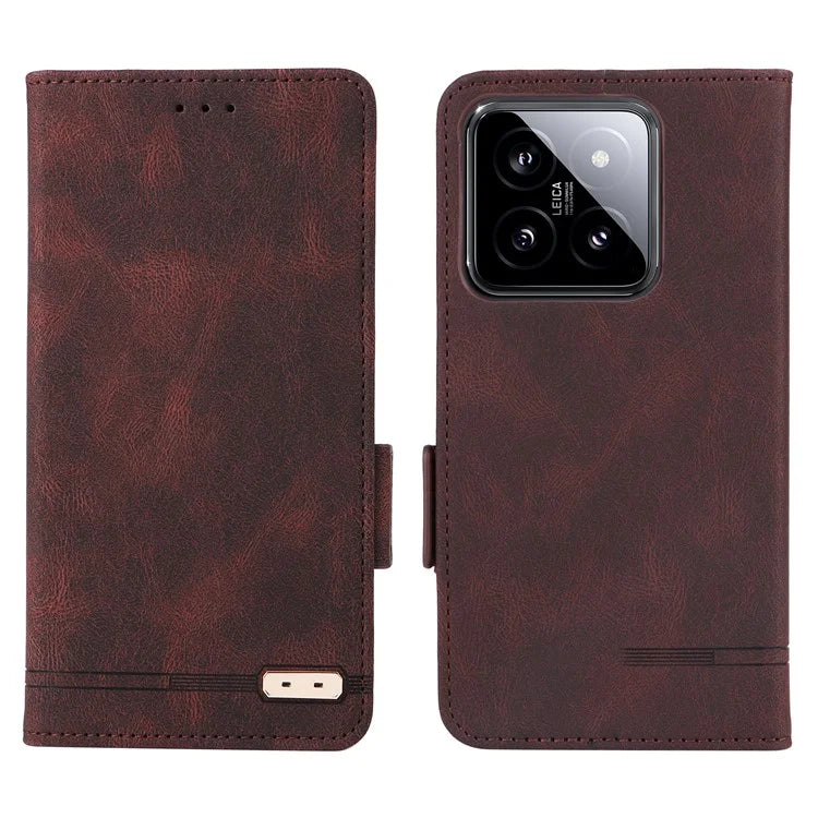For Xiaomi 14 Case Wallet Hardware Decor PU Leather Scratch-resistant Phone Shell