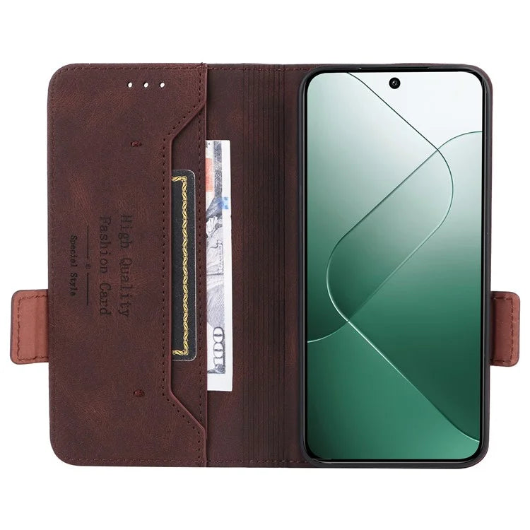 For Xiaomi 14 Case Wallet Hardware Decor PU Leather Scratch-resistant Phone Shell