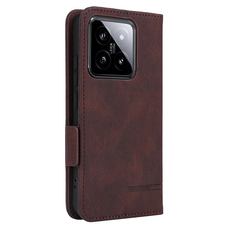 For Xiaomi 14 Case Wallet Hardware Decor PU Leather Scratch-resistant Phone Shell