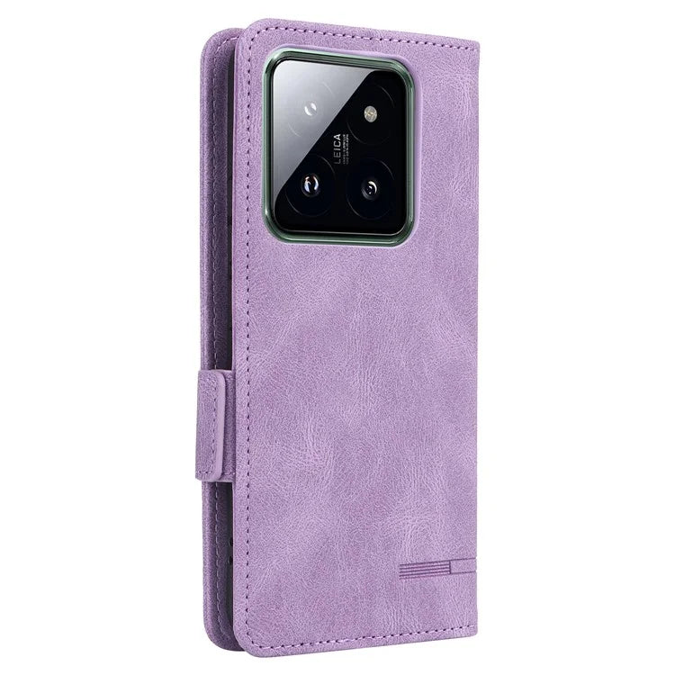 For Xiaomi 14 Pro Dustproof Cell Phone Shell Case PU Leather Wallet Hardware Decor Phone Cover