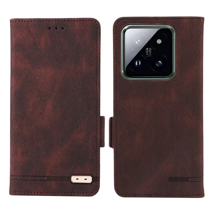 For Xiaomi 14 Pro Dustproof Cell Phone Shell Case PU Leather Wallet Hardware Decor Phone Cover