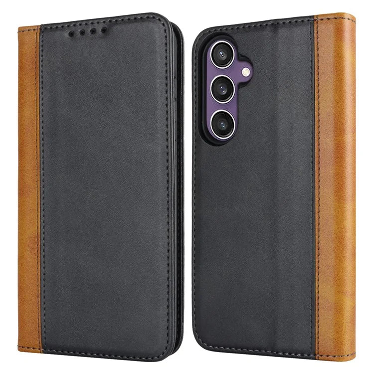 For Samsung Galaxy S23 FE Case PU Leather Bi-color Splicing Phone Cover