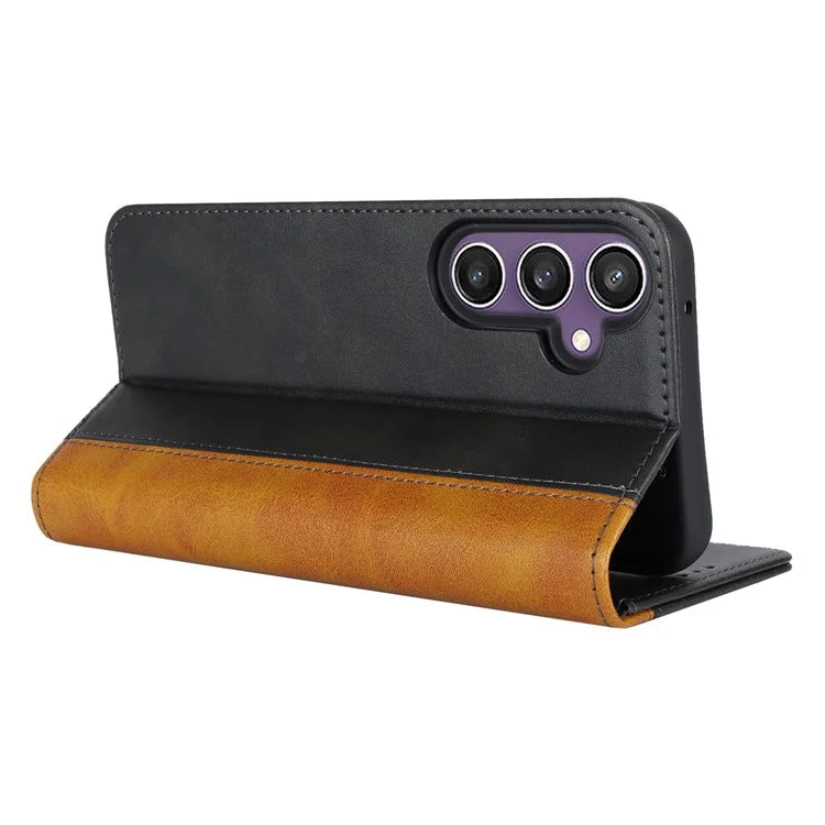 For Samsung Galaxy S23 FE Case PU Leather Bi-color Splicing Phone Cover