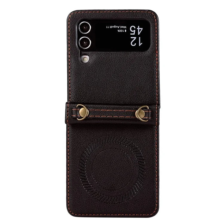 For Samsung Galaxy Z Flip4 5G Case TPU+PU Leather Cover Crossbody Shoulder Bag Magnetic Phone Shell