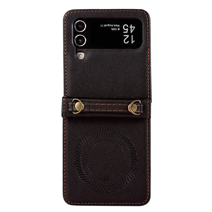 For Samsung Galaxy Z Flip4 5G Case TPU+PU Leather Cover Crossbody Shoulder Bag Magnetic Phone Shell