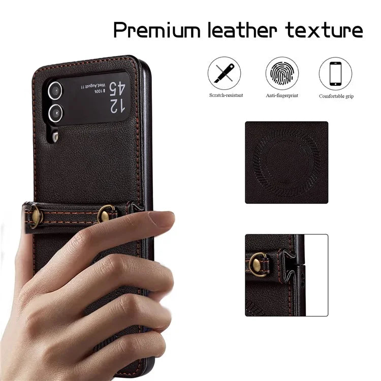 For Samsung Galaxy Z Flip4 5G Case TPU+PU Leather Cover Crossbody Shoulder Bag Magnetic Phone Shell