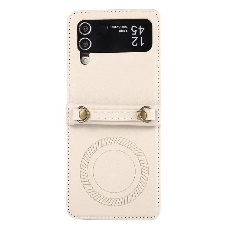 For Samsung Galaxy Z Flip4 5G Case TPU+PU Leather Cover Crossbody Shoulder Bag Magnetic Phone Shell