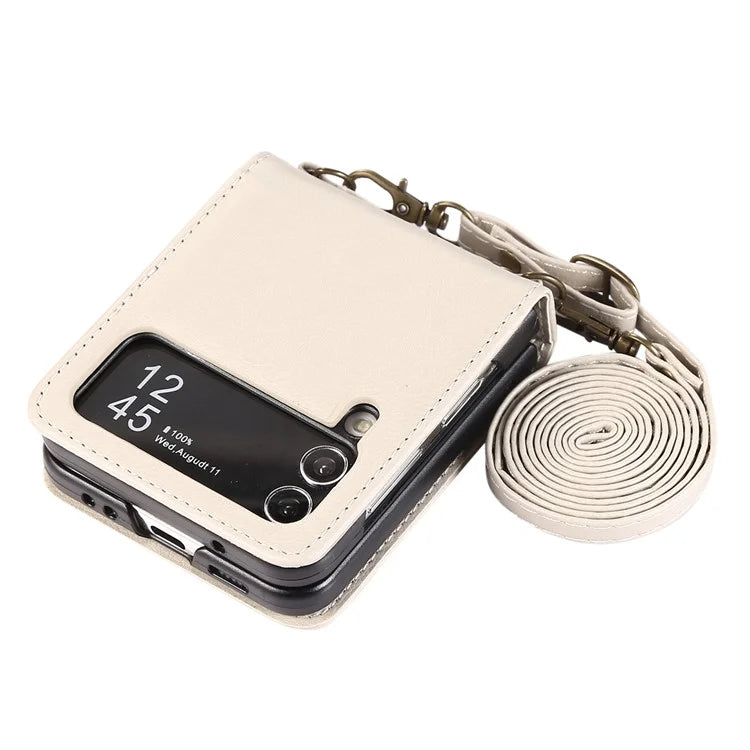 For Samsung Galaxy Z Flip4 5G Case TPU+PU Leather Cover Crossbody Shoulder Bag Magnetic Phone Shell
