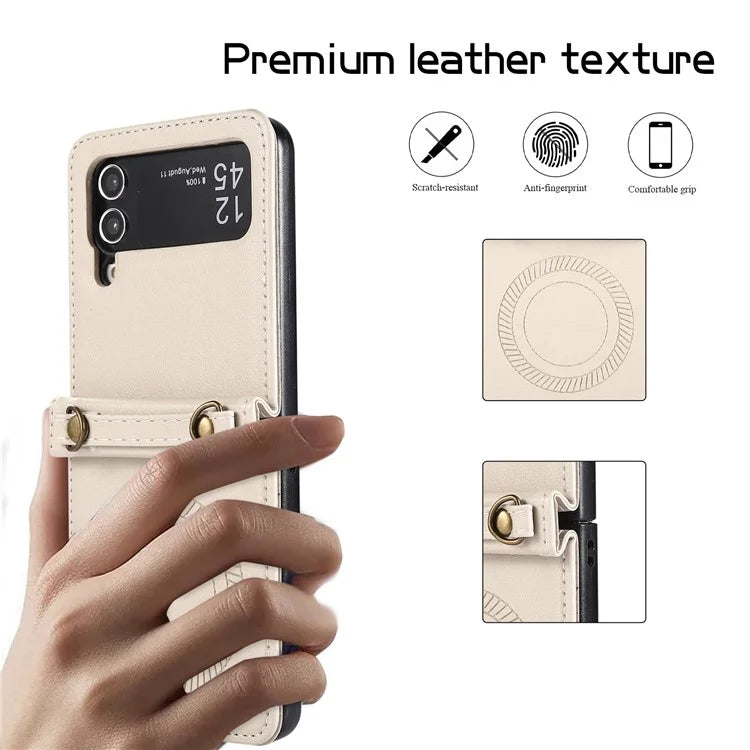 For Samsung Galaxy Z Flip4 5G Case TPU+PU Leather Cover Crossbody Shoulder Bag Magnetic Phone Shell