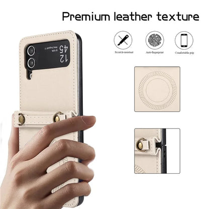 For Samsung Galaxy Z Flip4 5G Case TPU+PU Leather Cover Crossbody Shoulder Bag Magnetic Phone Shell