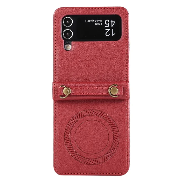 For Samsung Galaxy Z Flip4 5G Case TPU+PU Leather Cover Crossbody Shoulder Bag Magnetic Phone Shell