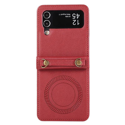 For Samsung Galaxy Z Flip4 5G Case TPU+PU Leather Cover Crossbody Shoulder Bag Magnetic Phone Shell