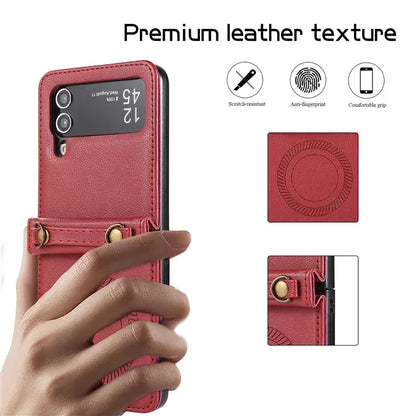 For Samsung Galaxy Z Flip4 5G Case TPU+PU Leather Cover Crossbody Shoulder Bag Magnetic Phone Shell