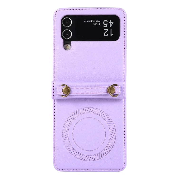 For Samsung Galaxy Z Flip4 5G Case TPU+PU Leather Cover Crossbody Shoulder Bag Magnetic Phone Shell