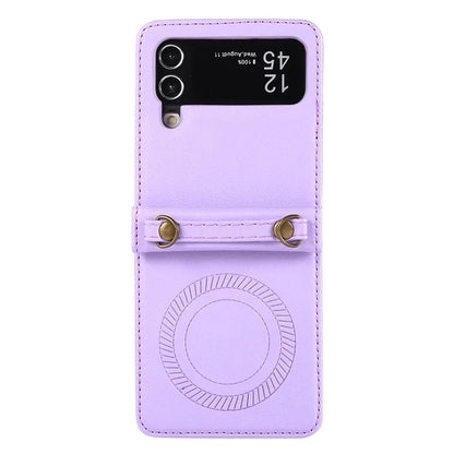 For Samsung Galaxy Z Flip4 5G Case TPU+PU Leather Cover Crossbody Shoulder Bag Magnetic Phone Shell