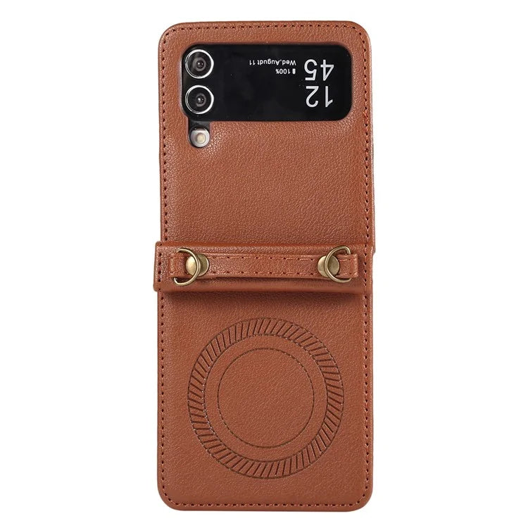 For Samsung Galaxy Z Flip4 5G Case TPU+PU Leather Cover Crossbody Shoulder Bag Magnetic Phone Shell