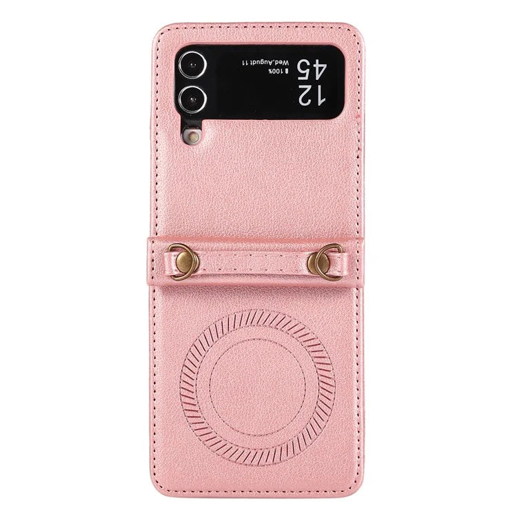 For Samsung Galaxy Z Flip4 5G Case TPU+PU Leather Cover Crossbody Shoulder Bag Magnetic Phone Shell