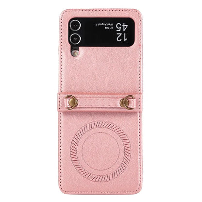 For Samsung Galaxy Z Flip4 5G Case TPU+PU Leather Cover Crossbody Shoulder Bag Magnetic Phone Shell