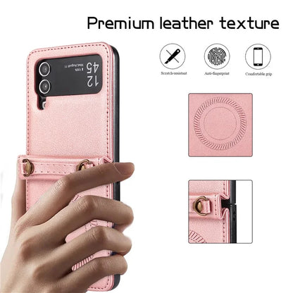 For Samsung Galaxy Z Flip4 5G Case TPU+PU Leather Cover Crossbody Shoulder Bag Magnetic Phone Shell