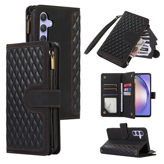For Samsung Galaxy S23 FE Case 9 Card Slots PU Leather Zipper Pocket Wallet Phone Shell