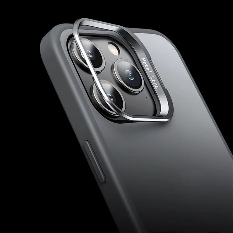 For iPhone 15 Pro Case TPU+PC Matte Phone Cover with Lens Frame Kickstand