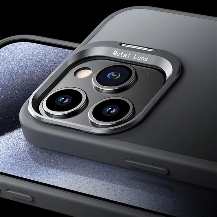 For iPhone 15 Pro Case TPU+PC Matte Phone Cover with Lens Frame Kickstand