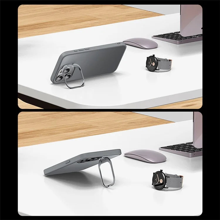 For iPhone 15 Pro Case TPU+PC Matte Phone Cover with Lens Frame Kickstand