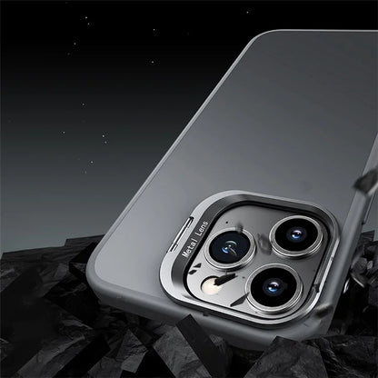 For iPhone 15 Pro Case TPU+PC Matte Phone Cover with Lens Frame Kickstand