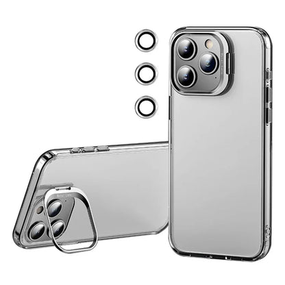For iPhone 15 Pro Case TPU+PC Matte Phone Cover with Lens Frame Kickstand