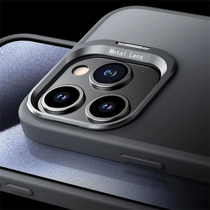 For iPhone 15 Pro Case TPU+PC Matte Phone Cover with Lens Frame Kickstand