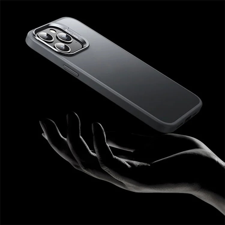 For iPhone 15 Pro Case TPU+PC Matte Phone Cover with Lens Frame Kickstand