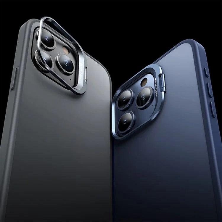 For iPhone 15 Pro Case TPU+PC Matte Phone Cover with Lens Frame Kickstand