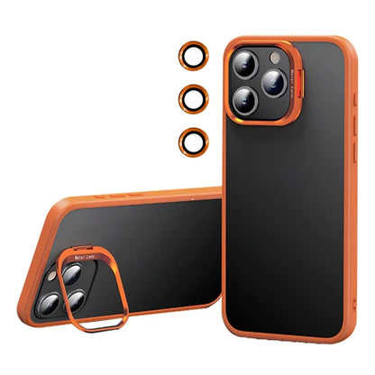 For iPhone 15 Pro Max Case TPU+PC Anti-drop Phone Cover with Lens Frame Kickstand