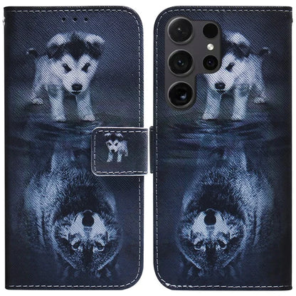 For Samsung Galaxy S24 Ultra Case Pattern Printing Wallet Phone Cover and Wolf