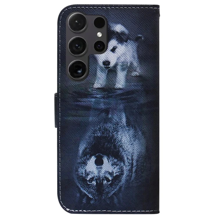 For Samsung Galaxy S24 Ultra Case Pattern Printing Wallet Phone Cover and Wolf
