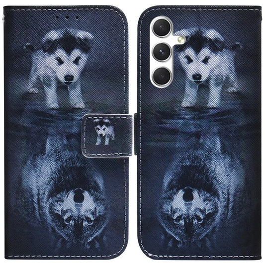 Anti-Drop Wallet Phone Case for Samsung Galaxy S24+ Case Pattern Printed PU Leather Flip Cover and Wolf