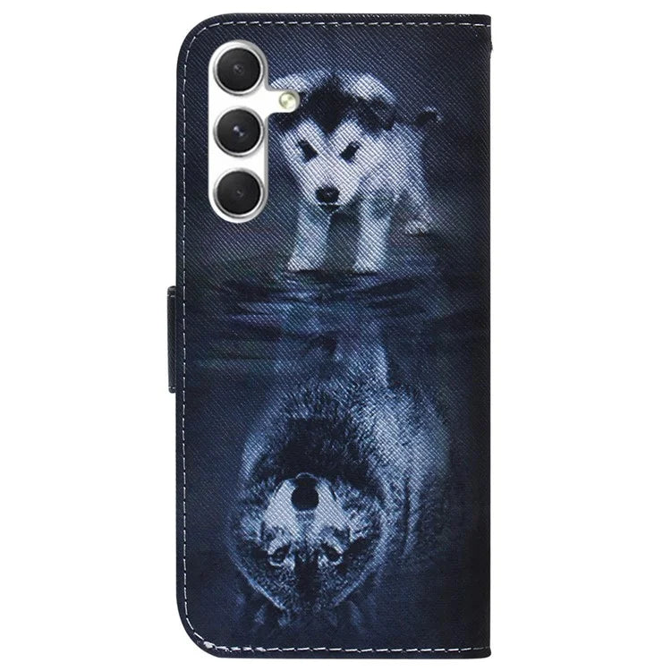 Anti-Drop Wallet Phone Case for Samsung Galaxy S24+ Case Pattern Printed PU Leather Flip Cover and Wolf