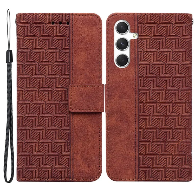 For Samsung Galaxy S24+ Case Imprinted Geometry Stand Wallet Leather Cover