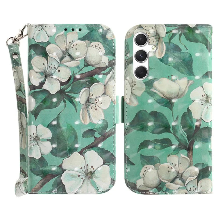 Anti-Drop PU Flip Cover for Samsung Galaxy S24 Case Pattern Printed Wallet Phone Shell with Strap
