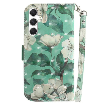 Anti-Drop PU Flip Cover for Samsung Galaxy S24 Case Pattern Printed Wallet Phone Shell with Strap