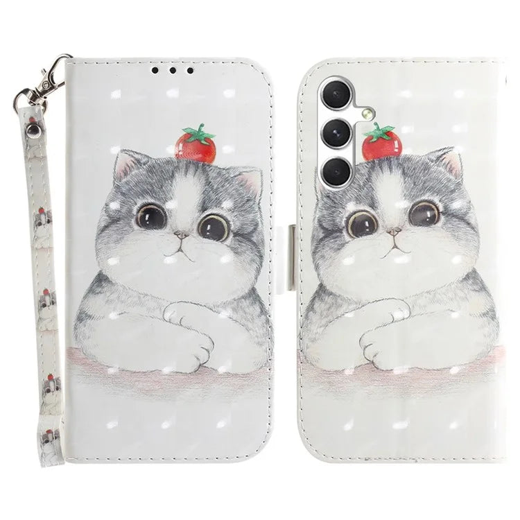 Anti-Drop PU Flip Cover for Samsung Galaxy S24 Case Pattern Printed Wallet Phone Shell with Strap