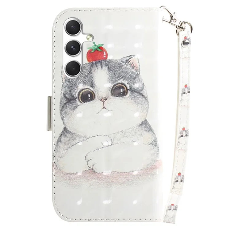 Anti-Drop PU Flip Cover for Samsung Galaxy S24 Case Pattern Printed Wallet Phone Shell with Strap