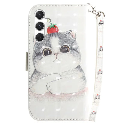 Anti-Drop PU Flip Cover for Samsung Galaxy S24 Case Pattern Printed Wallet Phone Shell with Strap