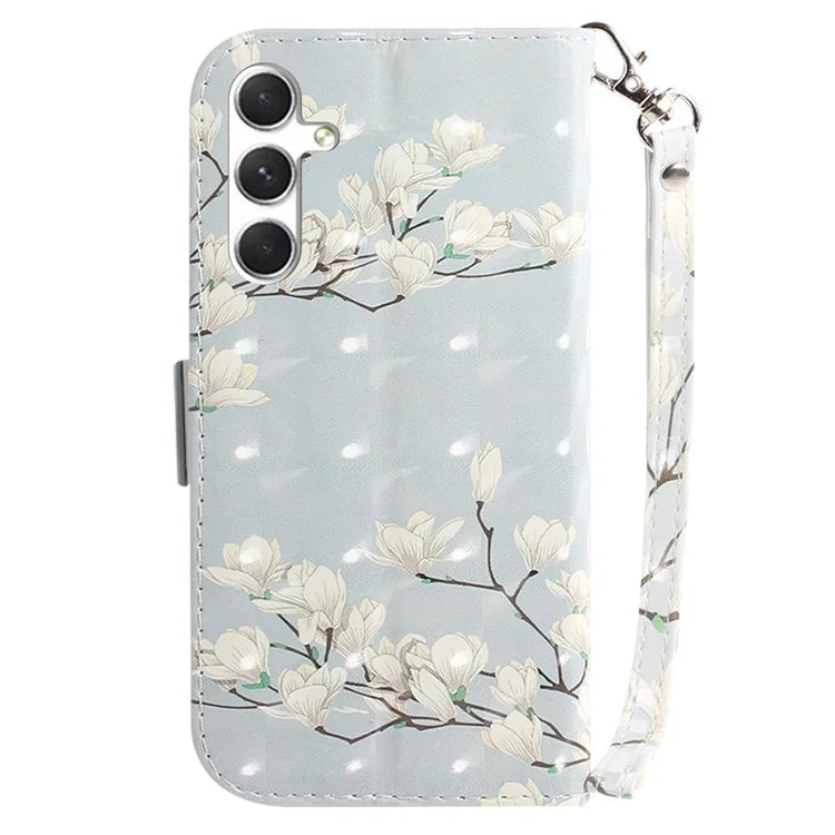 Anti-Drop PU Flip Cover for Samsung Galaxy S24 Case Pattern Printed Wallet Phone Shell with Strap