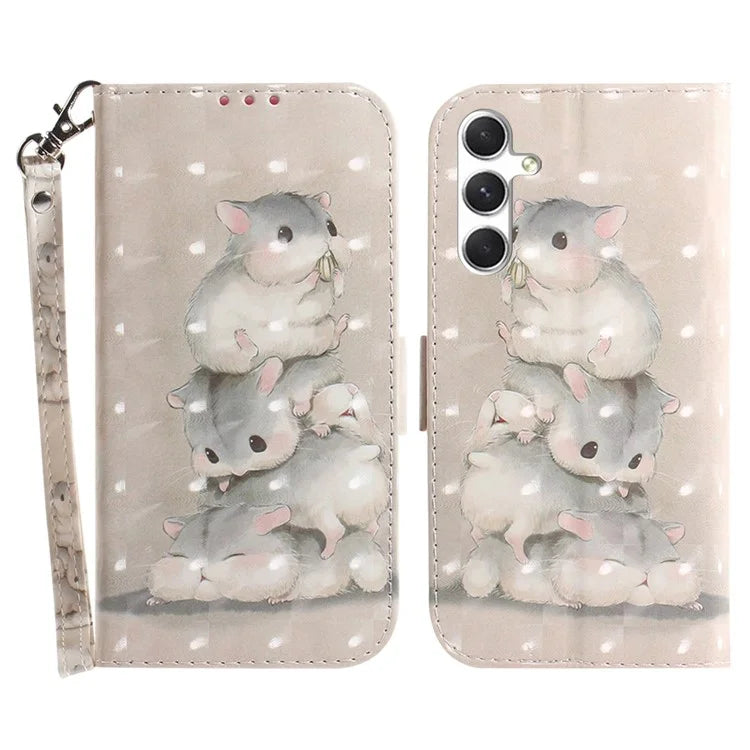 Anti-Drop PU Flip Cover for Samsung Galaxy S24 Case Pattern Printed Wallet Phone Shell with Strap